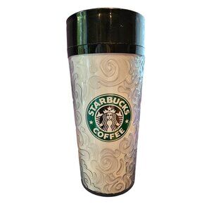 Starbucks Coffee Tumbler With Lid Clear Swirl Design 1998 Vintage White